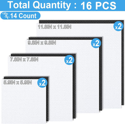 MYFAMIREA 16PCS Cross Stitch Fabric, 4 Sizes Aida Cloth 14 Count White and Black Craft Embroidery Cloth Classic Reserve Cross Stitch for Home DIY Needlework Embroidery Decoration, 5.9 to 11.8inch