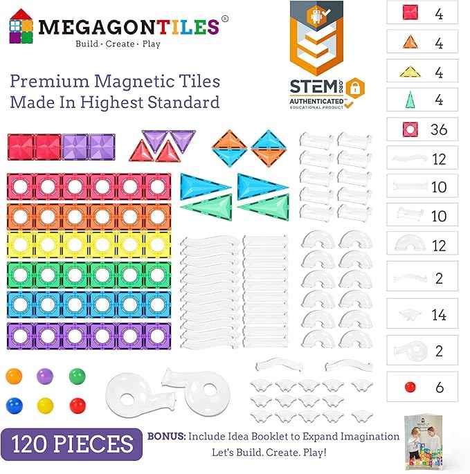 Marble Run Magnetic Tiles Set 120PCS | STEM-Authenticated Magnetic Building Blocks with Marble Track Pieces | Educational Construction Toy for Kids Ages 3–8 (Boys & Girls)