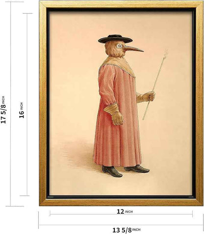 Poster Master Vintage Plague Doctor Canvas - Retro Physician Print - Medical Doctor Art - Gift for Men & Women - Wall Decor for Living Room, Bedroom or Dorm - 12x16 Gold Framed Canvas