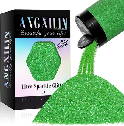 High Capacity 260g Iridescent Fine Glitter,Shaker Bottle Fine Glitter for Epoxy Resin DIY Craft,Rainbow Fine Glitter for Nail Art Face Body Glitter Tumbler Making (IRI Green)