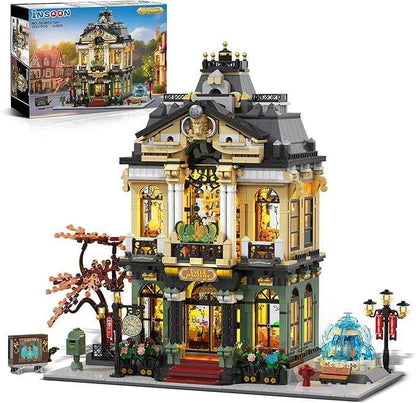 INSOON City Jewelry Store Building Set with Lights & Cart Fountain, 1933 PCS Street House Modular Construction Model, Home Decor Big Jewelry Shop Building Block Kit, Gift for Adults Boys Girls 14+