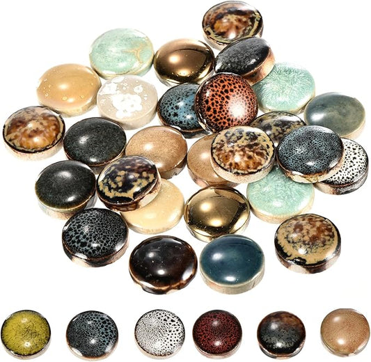 MECCANIXITY 100g Ceramic Mosaic Tiles for Crafts Bulk, Small Round Multicolor Ceramic Tiles for Mosaic Kits Garden Stepping Stone Cup Mat