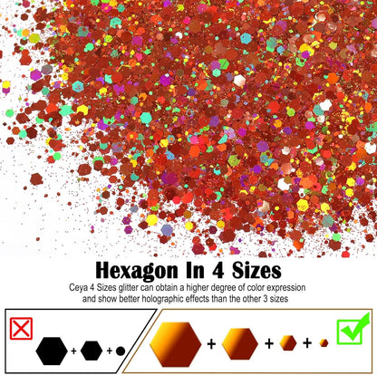 Ceya Holographic Chunky Glitter, 4.9oz/ 140g Bronze Craft Glitter Powder Mixed Fine Flakes Iridescent Nail Sequins for Nail Art, Hair, Epoxy Resin, Tumblers, Slime, Painting, Festival Decor