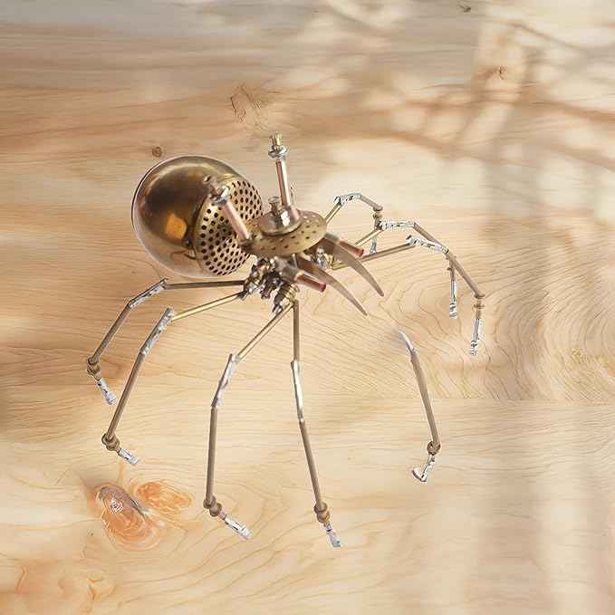 Steampunk Golden Spider Metal Model Kit for Adults – DIY 3D Mechanical Brass Insect Puzzle, Retro Industrial Art Sculpture Craft for Home Office Decoration & Collectors Gift (Golden Spiders)