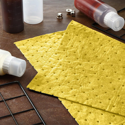Hoolerry 100 Pcs Oil Absorbent Pads Weight Dimpled Pad Garage Accessories Water Absorbent Mat Oil Spill Mat for Absorbing Protecting Home Garage Basement (9.8 x 13 Inch,Yellow)