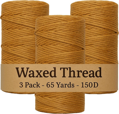 Waxed Thread 3X Wax Thread, 65 Yardx0.8mm Wax String, 150D Waxed Leather String in Tan Perfect Dream Catcher Supplies