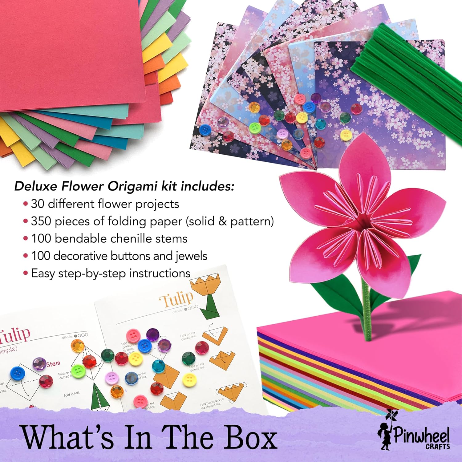 Pinwheel Crafts Origami Papers Kit - Multicolor Flower Origami Kit for Kids,Teens and Adults Ages 6 7 8 9 10 11 12+, Arts and Paper Crafts for Kids 550 Pcs - Fun Foldable Gift - Crafty Corner