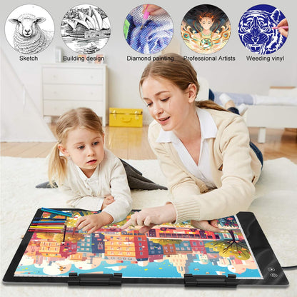 LUXJOYFUL A2 Large Rechargeable Light Box for Tracing,Diamond Painting Light Board 3 Color and stepless dimming,Built-in 5200mAh Battery,Ultra-Thin LED Light Pad for Drawing Vinyl Weeding Animation