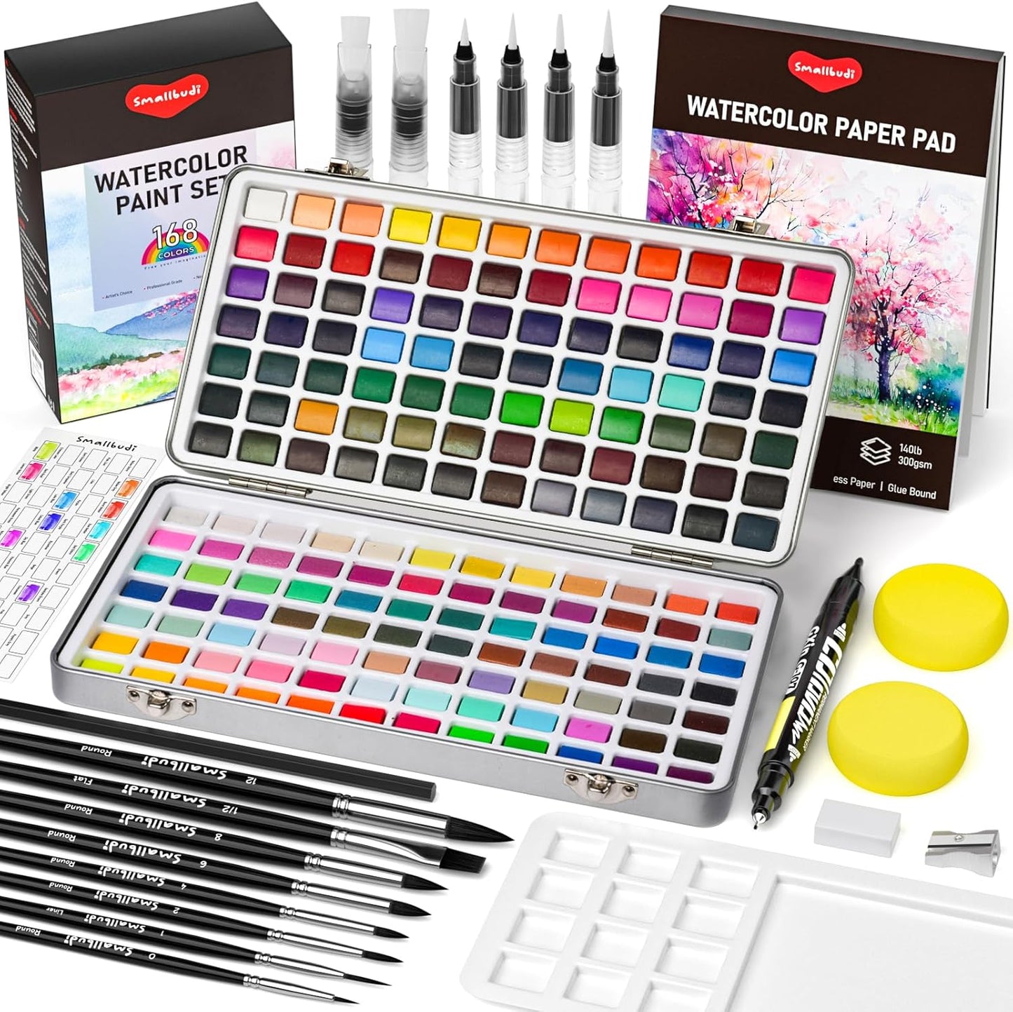 Watercolor Paint Set 168 Colors Including Metallic, Watercolor Kit with Case, Watercolor Paper, Paint Brushes, Palette and Accessories, Water Color Art Supplies Gift for Adults Kids Artists - Crafty Corner