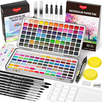 Watercolor Paint Set 168 Colors Including Metallic, Watercolor Kit with Case, Watercolor Paper, Paint Brushes, Palette and Accessories, Water Color Art Supplies Gift for Adults Kids Artists - Crafty Corner