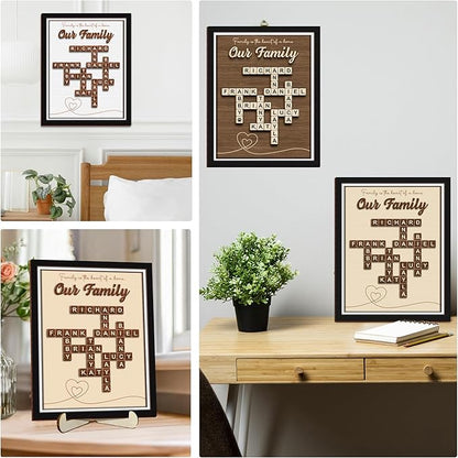 Custom Scrabble Family Name Frame Gifts for Mother's Day from Daughter Son Scrabble Puzzle Sign Wall Art, Grandkid Crossword Tiles Letter Sign, Mothers Day Birthday Gifts for Mom, Nana Wall Decor