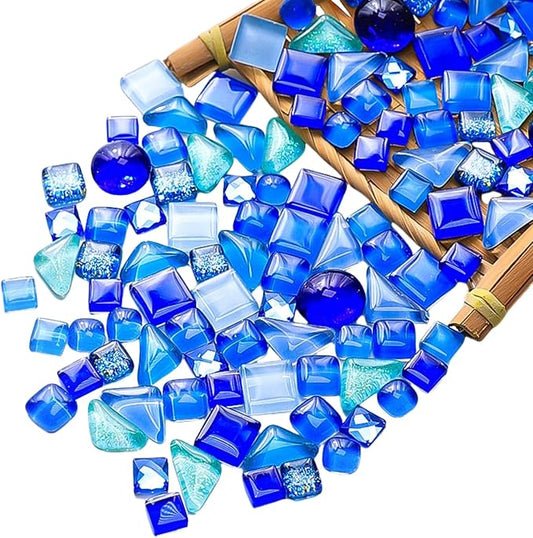500g Mixed Color Irregular Crystal Mosaic Tiles,Tiny Mosaic Tile DIY Hobbies Children Handmade Crystal Craft for Craft Bathroom Kitchen Home Decoration DIY Art Projects,0.4X0.4 Inch (Blue Series)