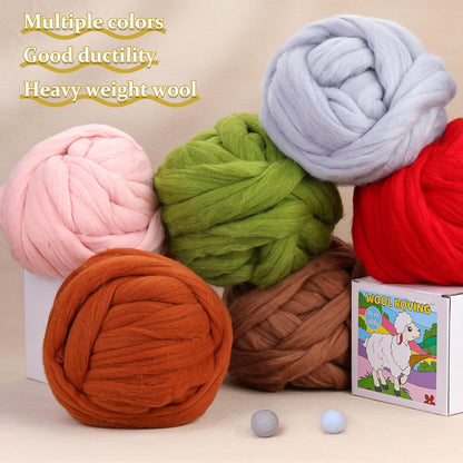 QMNNMA Wool Roving 0.88 lb (14.1 Ounces), Colored Natural Wool Roving for Spinning, Soft Chunky Yarn for Wool Felting, Felting Pad, Felting Supply, Wool Yarn Bulk, Carded Stuffing(400g)
