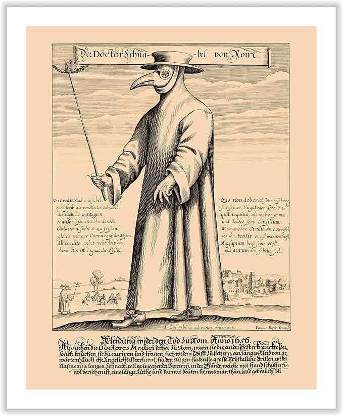 Poster Master Doctor Schnabel from Rome Canvas - Retro Plague Doctor Print - Medieval Art - Gift for Men & Women - Great Wall Decor for Dorm, Living Room or Bedroom - 8x10 ROLLED Canvas