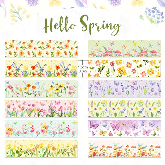 Adirasenotek 12 Rolls Floral Washi Tape Set,Butterfly Flower Washi Tape Decorative Paper Stickers Decorative Tape,DIY Art Crafts Wrapping Decor for Gifts Wrapping
