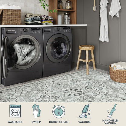 Lahome Washable Runner Rugs with Rubber Backing, 2x7 Hallway Runner Rug Soft Kitchen Carpet Runner, Bohemian Non-Slip Low Pile Printed Throw Rug Runners for Bathroom Bedside RV, Beige