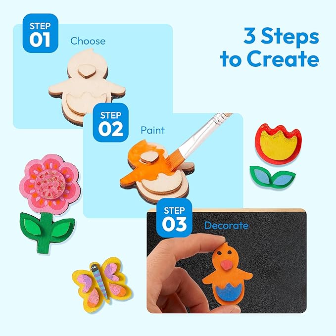 JOYIN 12 Wooden Magnet Creativity Arts & Crafts Painting Kit for Kids, Decorate Your Own Painting Gift for Halloween Crafts, Birthday Parties and Family Crafts, Party Favors for Boys Girls