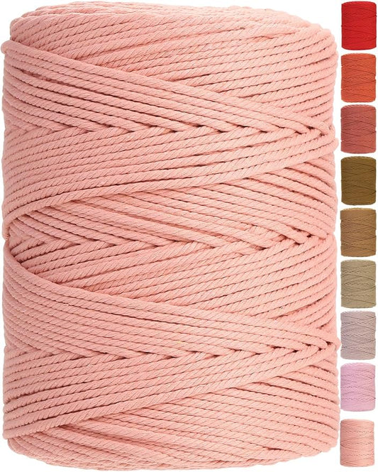 GOHOHOF Macrame Cord 3mm x 546yards Natural Macrame Cotton Rope Colored Macrame Rope Soft Cotton Cord Macrame Supplies Craft Rope Macrame Yarn for Plant Hanger Wall Hanger Dreamcatcher(Brick Pink)