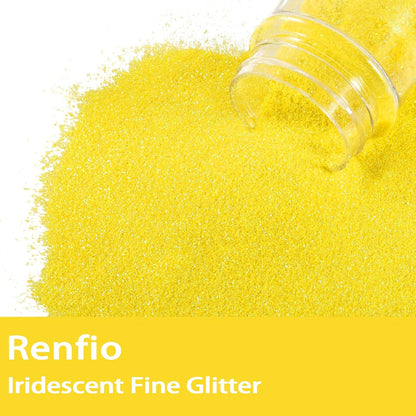 Renfio Iridescent Ultra Fine Glitter Powder Resin Supplies Glitters 1.94 Oz (55g) PET Flake Crafts Sequins 1/128" 0.008" 0.2mm Epoxy Chips Flakes for Tumblers Slime Painting - Lemon Yellow