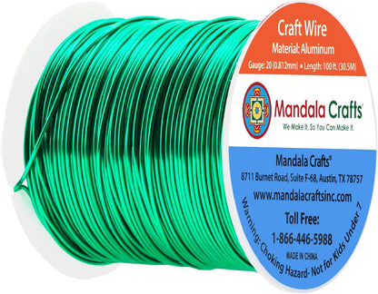 Mandala Crafts 20 Gauge Anodized Aluminum Craft Wire for Jewelry Making - 100 FT Colored Flexible Kelly Green Wire - Bendable for Bonsai Armature Crafting Sculpting - Crafty Corner