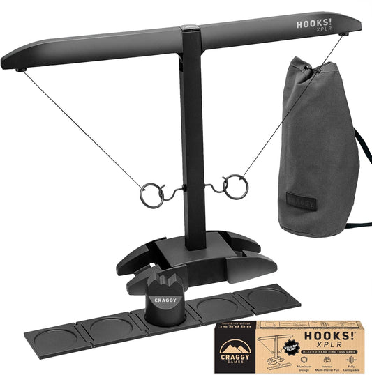 Craggy Games Ring Toss & Shot Ladder Game Hooks XPLR - Portable Aluminum Hook and Ring for Indoor/Outdoor Games - Family Game Night, Party Games, Travel, Multiplayer for Ages 12+