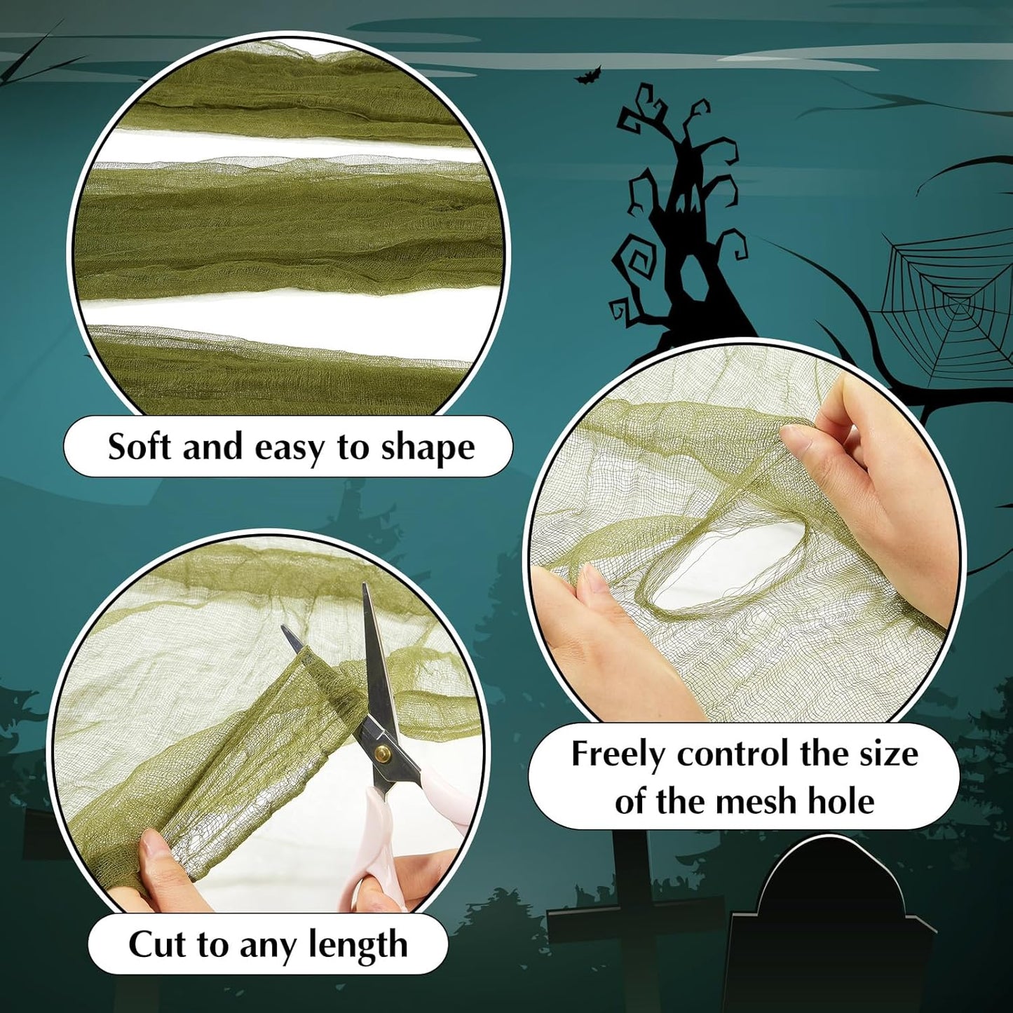 Boao Halloween Cheese cloth 35.43 x 393.7 Inch Military Green Cheesecloth Roll for Crafts Large Cotton Muslin Gauze Fabric for Halloween Outdoor & Indoor Spooky Decoration
