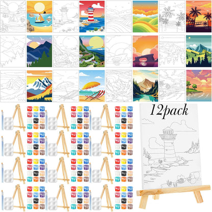 Zhanmai 12 Pack Pre Drawn Canvas for Painting Sip and Paint Kit 8" x 10" Paint Party Set Canvas Painting Pre Printed Canvases for Party Favor DIY Virtual Adult's Date Night(Landscape) - Crafty Corner