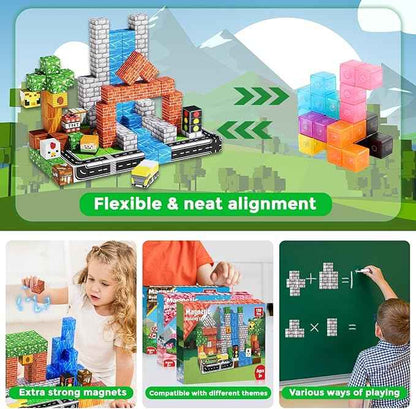 Magnetic Blocks - 150PCS Magnetic Building Blocks Road Forest Magnetic Cubes - STEM Toys for Montessori Toddler Birthday Gifts -STEM Sensory Construction Toys for Kids Ages 3+ for Boy & Girl