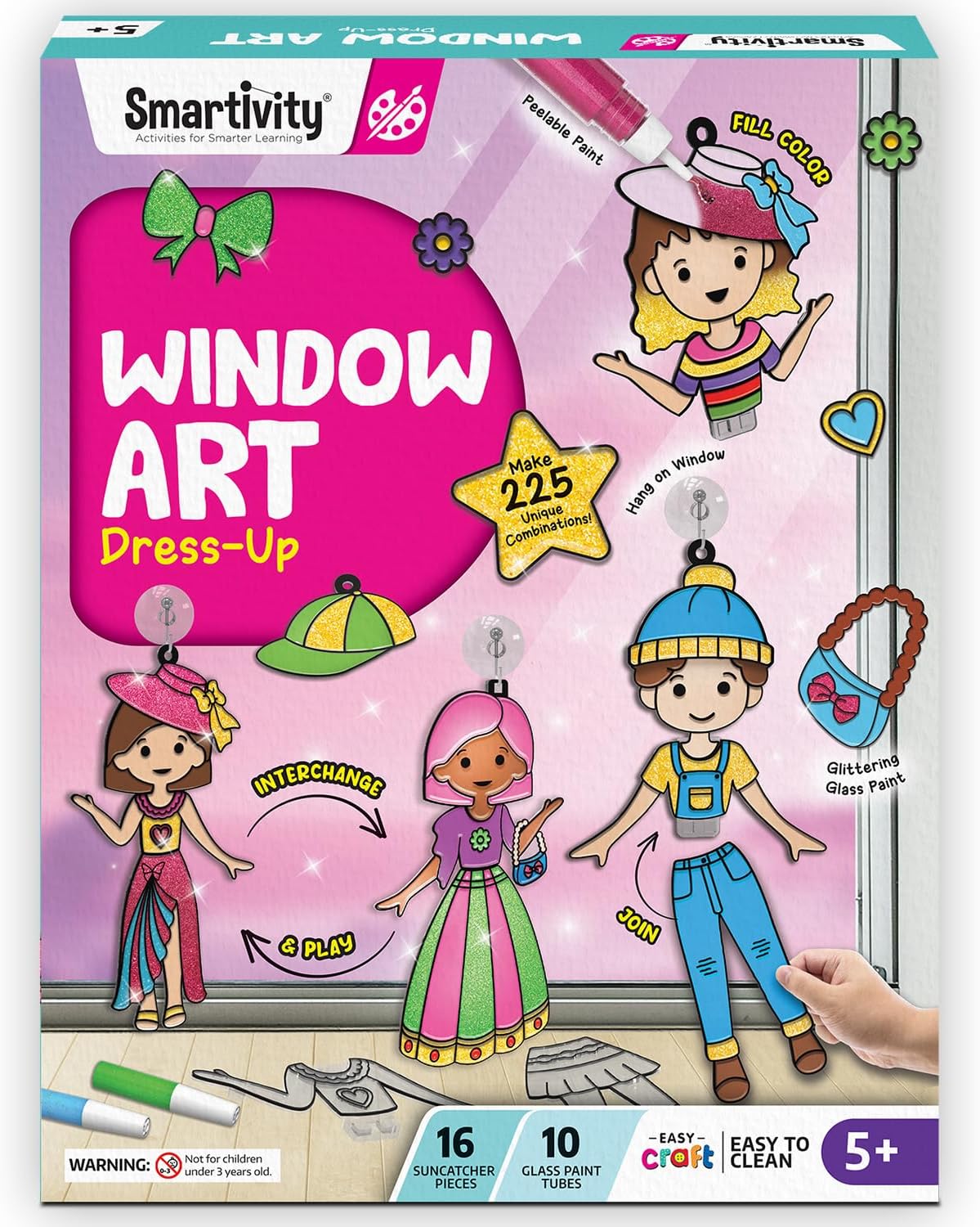 SmartCraft Window Art Fashion Kit with 225 Unique Combinations for Girls 5 to 10 Years Old | Glass Painting Kit | Birthday Gift for 5, 6, 7, 8, 9, 10 | Sun Catcher Art & Craft Activity Kit - Crafty Corner