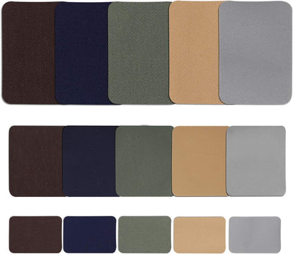 30 Pieces Twill Fabric Patches Fabric Repair Patches Iron on Twill Patch Clothing Repair Patch Kit for Jacket Clothes, 5 Colors and 3 Sizes, 4.9 x 6.9 Inches, 3.7 x 4.1 Inches, 2 x 3 Inches