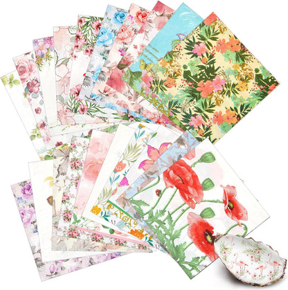 Crtiin 20 Pack Assorted Floral Napkins for Decoupage Toilet Napkins Flower Cocktail Decorative Paper for Birthday Party Beautiful Gorgeous, 20 Styles Each 6.5 inches(Style 3)