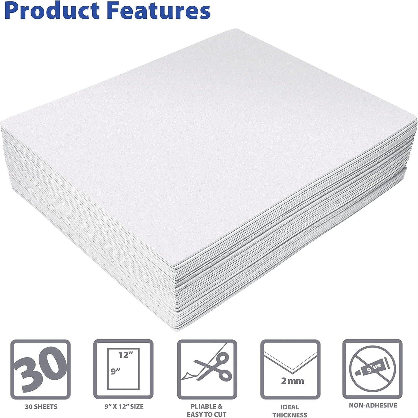 Better Office Products White EVA Foam Sheets, 30 Pack, 2mm Thick, 9 x 12 Inch, White Color, for Arts and Crafts, 30 Sheets Bulk Pack - Crafty Corner