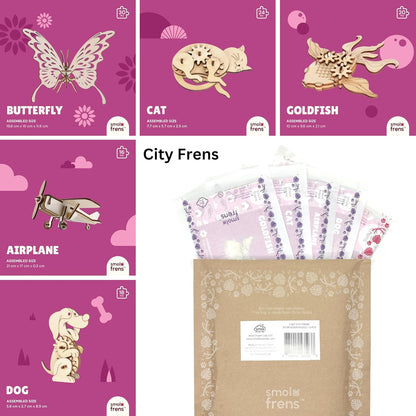 Wooden Animal Puzzles for Ages 8+, 5 Pack 3D Wooden Puzzles, STEM Kits for Kids & Adults, Wood Crafts Model Kits, STEM Toys, DIY Art Projects, Educational Gifts Toys, Party Favors - City Frens