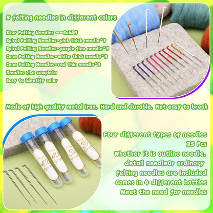 Mayboos Needle Felting Kit, 24 Colors Wool Roving Set, Needle Felting Kit with Felting Tool and Foam Mat Needle Felting Supplies for Beginner DIY Arts and Craft