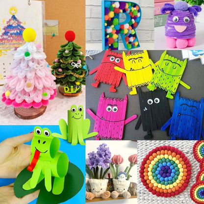 FUNZBO Arts and Crafts Supplies for Kids - Craft Kits with Pipe Cleaners, Popsicle Stickers, Construction Paper, Pom Poms & Googly Eyes, Birthday Gifts for Girls & Boys Age 4+