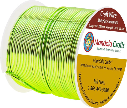 Mandala Crafts 18 Gauge Anodized Aluminum Craft Wire for Jewelry Making - 100 FT Colored Flexible Lime Green Wire - Bendable for Bonsai Armature Crafting Sculpting - Crafty Corner