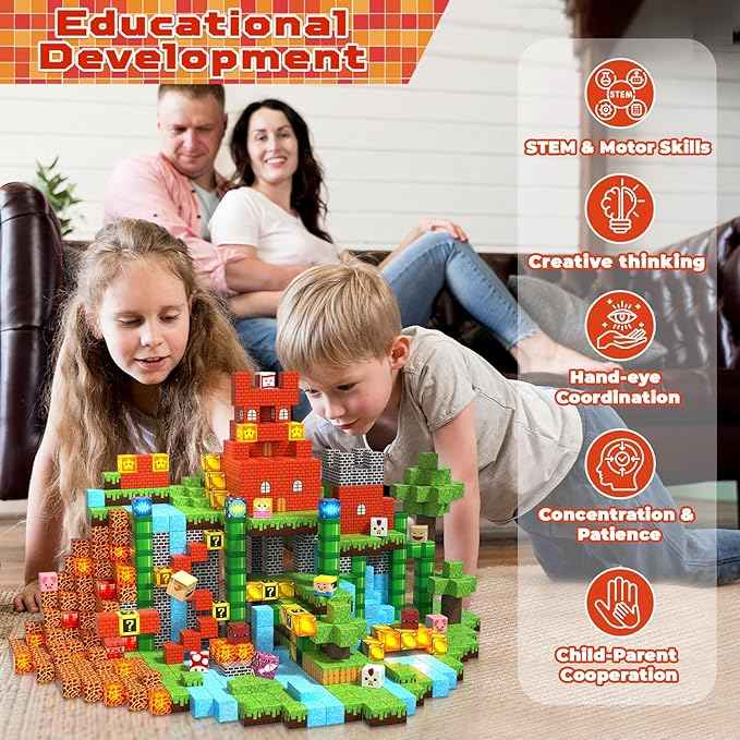 200PCS Magnetic Blocks with Light Blocks - Magnetic Blocks for Kids Ages 4 5 6 7 8, Magnetic Building Cubes, Magnetic Building Block, Christmas Birthday Gifts for 3-10 Years Old Boy Girls, STEM Toy