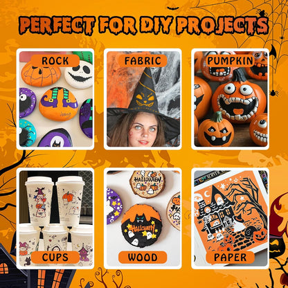 Betem 24 Colors Dual Tip Acrylic Paint Pens Markers, Premium Acrylic Paint Pens for Halloween Decorations, Wood, Canvas, Stone, Rock Painting, Glass, Ceramic Surfaces, Pumpkin Painting Kit DIY Crafts