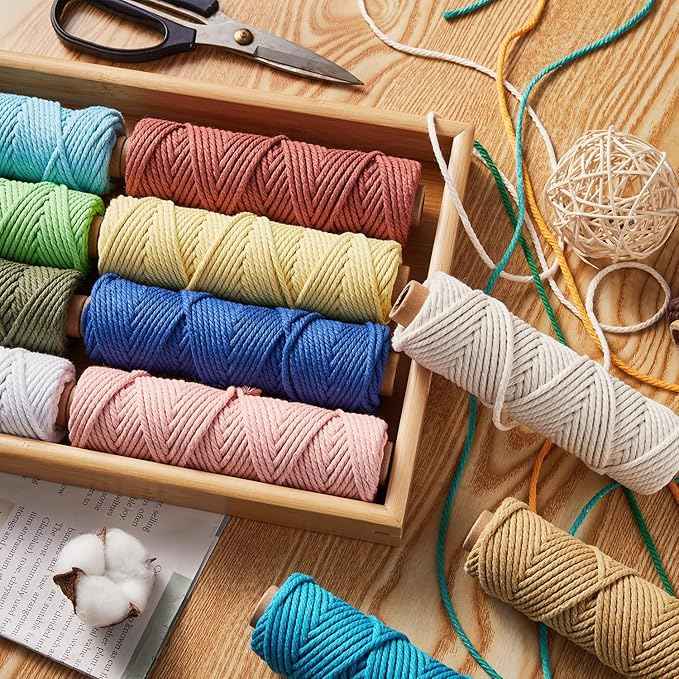 36 Colors Macrame Cord 3mm x 1188 Yards Natural Colored Macrame Supplies 4 Strand Twisted Macrame Kit Cotton Cord Rope Macrame Yarn Twine String for Crafts Wall Hanging Plant Hanger DIY Knitting