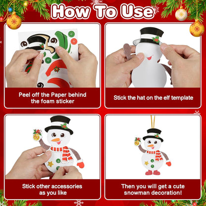 Fennoral 12 Pack Snowman Craft Kits for Kids Make You Own Snowman Foam Stickers Ornament DIY Christmas Arts and Crafts for Chirstmas Party Supplies Winter Christmas Tree Decoration