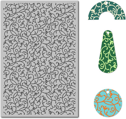 Arbuya Swirls Polymer Clay Texture Mat for Earrings Jewelry Making, Filigree Flowers Clay Texture Sheets for Polymer Clay Projects Floral Stamps for Clay Earrings Tools