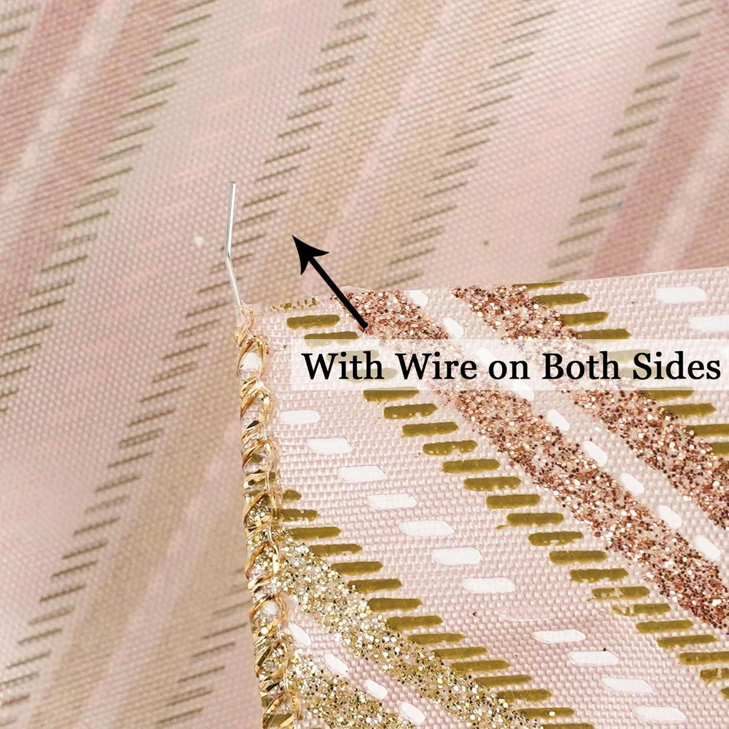 MEEDEE Pink Diagonal Striped Ribbon 2.5 Inch Blue Satin with Rose Gold and Champagne Glitter Wired Ribbon for Christmas Tree, Garlands, Wreaths, Topper Bow (10 Yards) - Crafty Corner