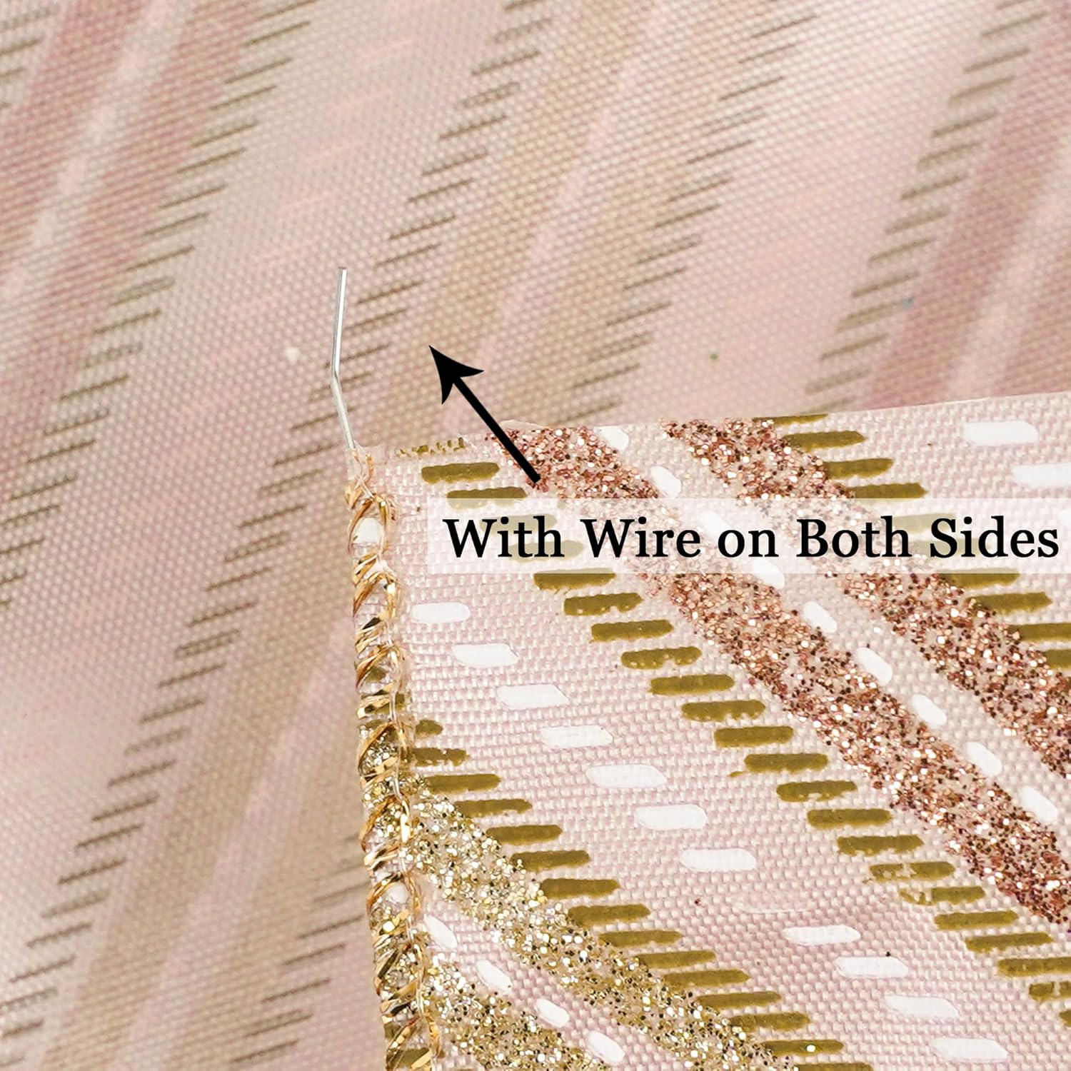 MEEDEE Pink Diagonal Striped Ribbon 2.5 Inch Blue Satin with Rose Gold and Champagne Glitter Wired Ribbon for Christmas Tree, Garlands, Wreaths, Topper Bow (10 Yards) - Crafty Corner