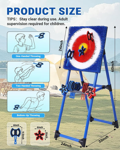 Axe Throwing Game for Backyard - 8 Throwing Axes Set - Deluxe Foldable Plastic Axe Throwing Target Game for Adults Kids, Outdoor Games Carnival Games
