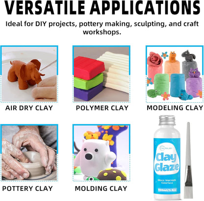 CALPALMY 100ml Gloss Air Dry Clay Glaze with 29pcs Clay Tools Kit – Clay Varnish Sealant for Surface Protection, Pottery and Sculpting Tools for Carving, Shaping, and Molding Crafts