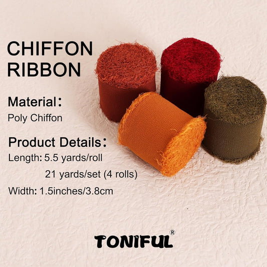 TONIFUL 4 Rolls Silk Chiffon Ribbon 1-1/2 Inch x 22 Yards,Orange Moss Brown Khaki Handmade Fringe Ribbon for Gift Wrapping Flowral Thanksgiving Christmas Wreath Tree Autumn-Themed Party Decoration - Crafty Corner