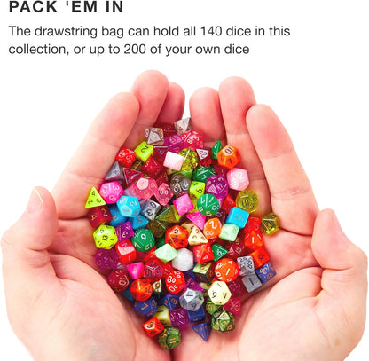 Wiz Dice Halfling's Haversack: Second Breakfast 10mm Miniature Polyhedral Dice (140-pack) 20 Sets of 7 Mini D&D Dice