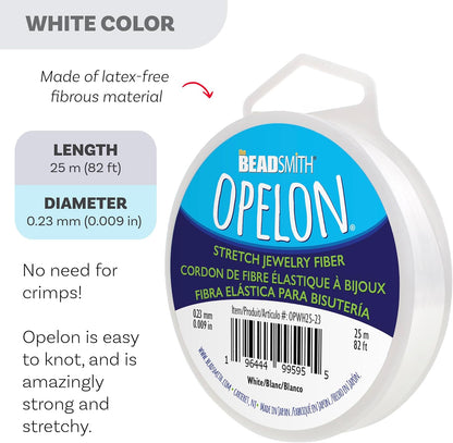 The Beadsmith Opelon Stretch Cord – Elastic Beading Fiber, White, 0.23 mm Diameter, 25 Meters (82 ft) Spool