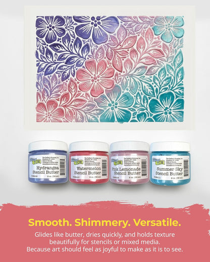 The Crafter's Workshop Stencil Butter - Blooms Acrylic Paint Set - Boutique Metallic Texture Paste for Art, Canvas, Journals, & Cards - 4 x 2oz Jars