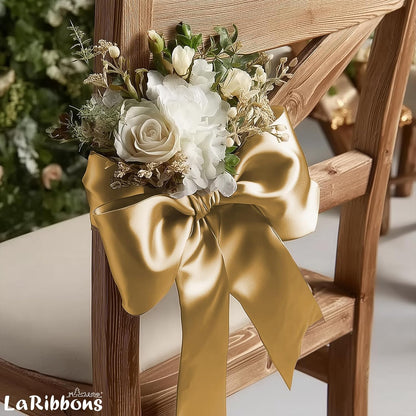 LaRibbons Pale Gold Satin Ribbon 3 Inch 10 Yards Double Faced Luxury Pale Gold Silk Ribbon for Gift Wrapping Flower Bouquets Bow Christmas Wedding Party Decoration - Crafty Corner